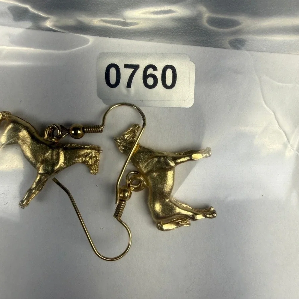 Vintage Horse Dangle Earrings Pierced Gold Tone 1990s Western Equestrian